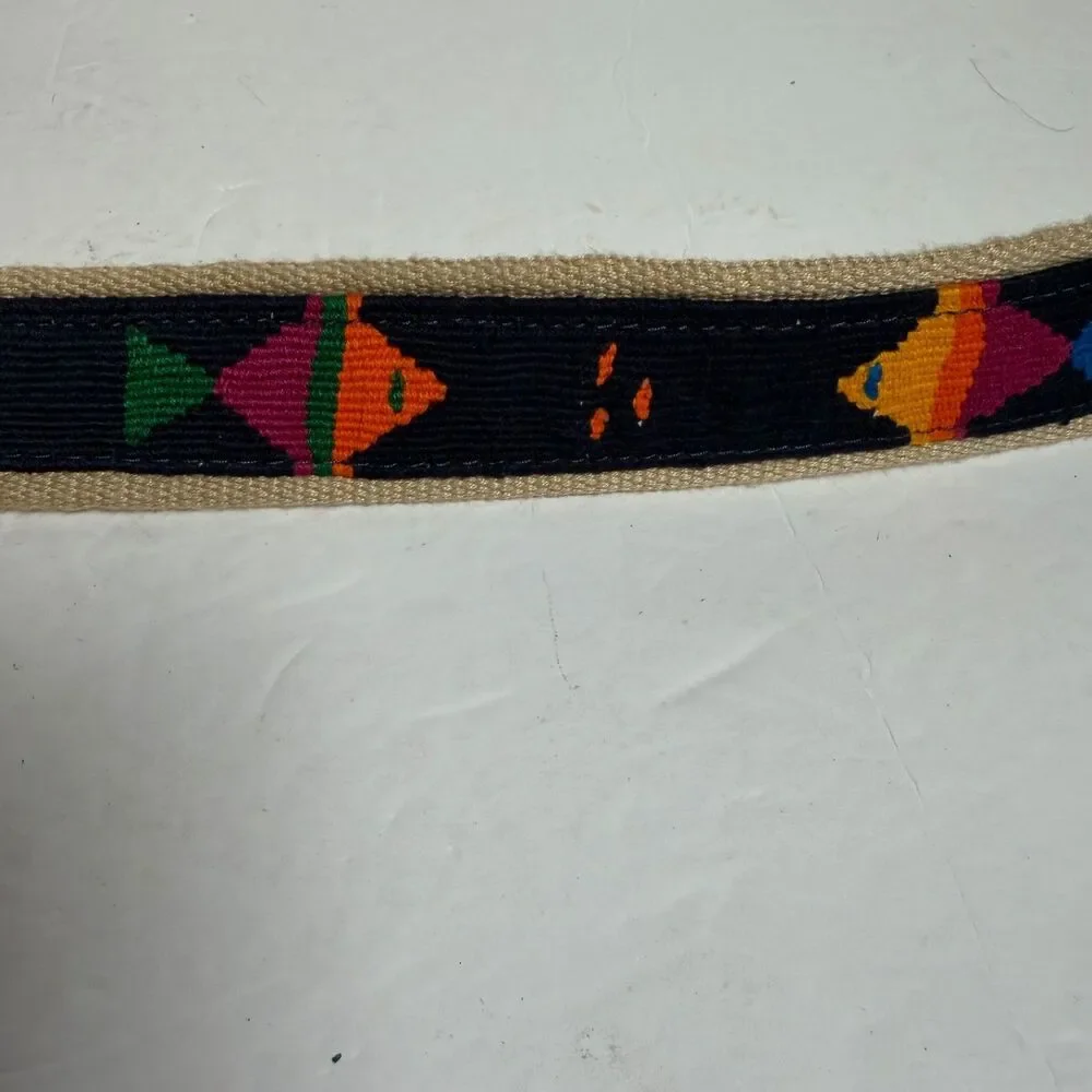 Orvis Fish Embroidered Canvas Leather Belt Size 40 Solid Brass Buckle USA